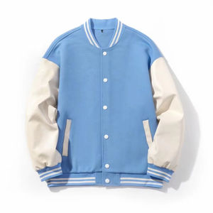 Veste universitaire personnalisée 100 % polyester avec manches en cuir, vestes Letterman de qualité pour femmes, veste streetwear à col montant pour hommes - Product Image 4