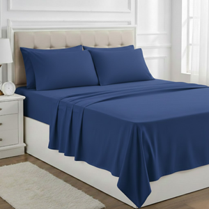 Ensemble de draps et de taies d'oreiller en tissu doux bleu royal |   Tissu doux et respirant |   Literie élégante de couleur unie, confort premium |   2026 Inde - Product Image 1