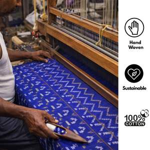 Tela de Algodón Ikat Tejida a Mano con Nudos de Tierra |   Tela Artesanal Tradicional Lavable, Ecológica y Sostenible para el Hogar - Product Image 5