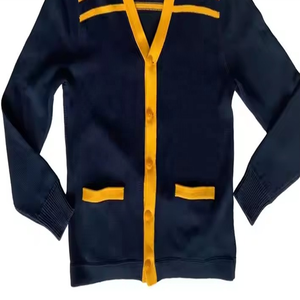 Men's <b>Navy</b> Blue Knitted <b>Cardigan</b> Full Sleeve Button Closure V-Neck Solid Color Autumn Style Regular Fit - Product Image 6