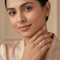 Bague Solitaire BRIVA JEWELS R-13 de Luxe en Argent Incrusté de Moissanite avec Sertissage Pavé Rond, Bijou de Fiançailles Classique pour Femme