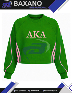 Alfa |   Kapa |   Sudadera Corta Rosa y Verde de la Hermandad Alpha con Bordado Rosa y Diseño de Ribete Impreso, Ropa Universitaria de Hermandad - Product Image 5