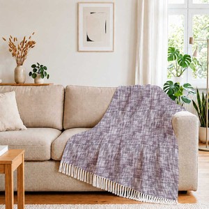 Premium Collection Cotton Throw Soft Quality Purple Color Custom cotton Throw <b>Blanket</b> for Home With Fringes Design. - Product Image 1