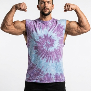 Wholesale Men's Retro Tie Dye Washed Premium Quality 100% Cotton Custom Print Breathable Gym Tank Top with <b>Drop</b> Shoulder - Product Image 6