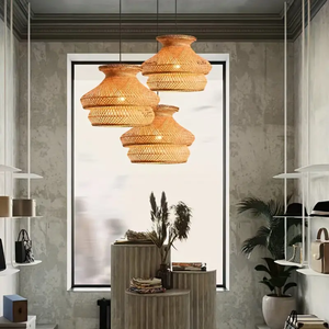 Lámpara Colgante de Bambú en Capas para Decoración de Techo en el Hogar, Restaurante e Iluminación Interior - Product Image 4