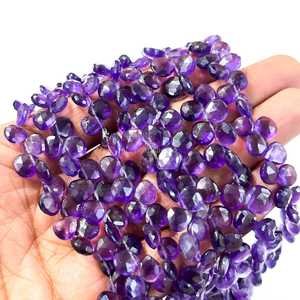 ลูกปัดอะเมทิสต์ทรงหัวใจเจียระไนแบบ Briolette ขนาด 6-8 มม. ลูกปัดพลอยอะเมทิสต์สีม่วงธรรมชาติสำหรับทำเครื่องประดับ ความยาว 10 นิ้ว - Product Image 4