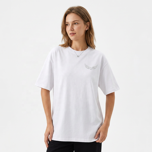 T-shirt blanc surdimensionné à manches courtes avec logo ailes en relief, haut décontracté en jersey de coton à col rond pour homme - Product Image 3