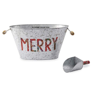 ถังคริสต์มาสดีไซน์ทันสมัย ​​ทำจากเหล็กชุบสังกะสี สีเทา ดีไซน์สวยงาม ของตกแต่งคริสต์มาส ถังเปล่าสำหรับพิมพ์ลายซับลิเมชั่น มีจำหน่าย - Product Image 1