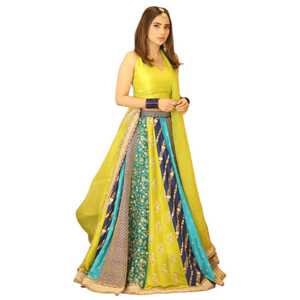 Elegante conjunto tradicional indio y pakistaní de Lehenga Choli, largo hasta el suelo, ropa de boda para mujer, poliéster, atuendo listo para usar para novias - Product Image 1