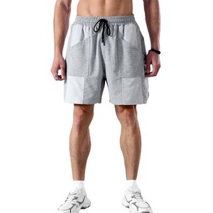 Pantalones Cortos Bermuda de Algodón Gris para Hombre, Cintura con Cordón, Bolsillos, Ropa Deportiva Informal para Gimnasio, Transpirables, de Tiro Medio - Product Image 1