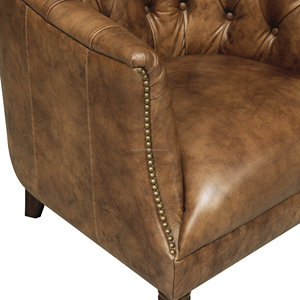 Vintage Tan Genuine Leather Tufted Accent Chair Mid Century Modern Barrel Armchair for Living Room Furniture Home Decor Sofa - Product Image 6