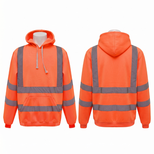 Men Work Hoodie High <b>Orange</b> 300 GSM Polyester Cotton <b>Fleece</b> Reflective Tape Custom Logo Embroidery Screen Print Heat Transfer - Product Image 1