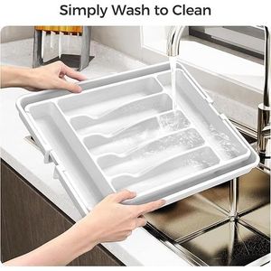 กล่องเก็บช้อนส้อมแบบขยายได้ขนาดใหญ่พิเศษ ปลอดภัยสำหรับอาหาร กล่องจัดระเบียบช้อนส้อมแบบลิ้นชัก กล่องจัดระเบียบอุปกรณ์บนโต๊ะอาหาร - Product Image 2