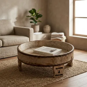 Mesa de Centro Vintage de Madera Chakki con Base Metálica, Mueble Rústico Indio para Sala de Estar, Dormitorio o Casa de Campo - Product Image 5
