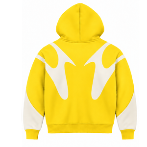 Sudadera con capucha amarilla con paneles en contraste y cremallera completa para hombre, estilo urbano, manga larga, personalizada, informal, de forro polar, con bolsillos. - Product Image 2