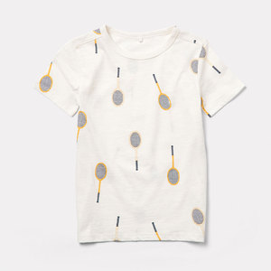 Camiseta de Manga Corta con Estampado de Raqueta de Tenis, Cuello Redondo, Informal, para Adolescentes, Personalizable con Nombre y Número - Product Image 2