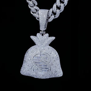 Colgante de Bolsa de Dinero de Plata con Moissanita Blanca, Collar Hip Hop, Joyería de Lujo, Amuleto de Moda, Colgante de Bolsa de Dinero - Product Image 1