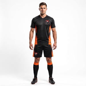 Dumela International Men's Football Kit Black Orange V-Neck <b>Jersey</b> Shorts Set Breathable Team <b>Sports</b> Uniform M - Product Image 3