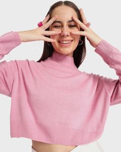 Women Casual high <b>Neck</b> Long Sleeve Sweatshirt Crop Knit Fabric Solid Color Regular Fit For All-Season Pullover Short Length - Product Image 2