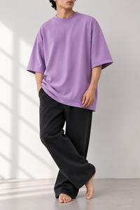 T-shirt Homme Oversize Col Rond Manches Courtes Couleur Unie Décontracté 100% Coton Toile Respirant Écologique Long Teint Uni Tricoté - Product Image 4