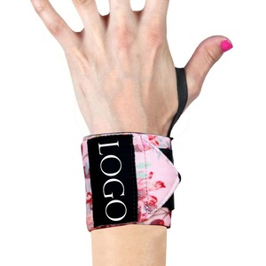 Adjustable Wrist <b>Wraps</b> with Velcro Closure for Gym Weightlifting Unisex Pink Floral Design Moderate <b>Stretch</b> - Product Image 3