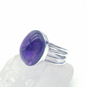 Bague en argent 925 avec améthyste ovale, pierre violette, bague statement, cadeau chrétien pour elle ou lui - Product Image 3