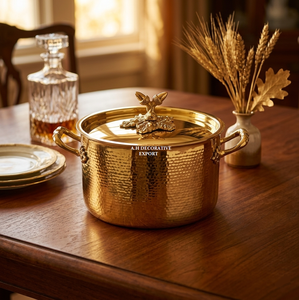100% Food Grade Gold Plated Hammered <b>Pot</b> Luxury Hotel & Restaurant Serving Cookware Export Quality Metal Casserole with Knob - Product Image 2