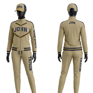Survêtement de cheerleading en polyester interlock premium 320 GSM beige marine avec broderie et logo par sublimation - Product Image 1