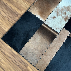 Tapis carrés en patchwork de peau de vache, tapis en cuir de vache naturel faits à la main pour la décoration du salon, vente en gros OEM ODM - Product Image 6