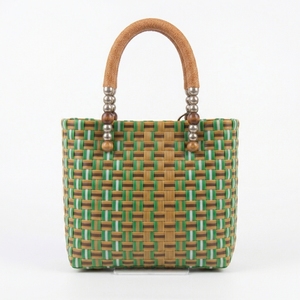 Sac fourre-tout tissé à la main, style bohème, avec breloque arc-en-ciel et poignée perlée, sac de plage d'été, sac à main vintage en paille plastique, vente en gros - Product Image 5