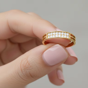 แหวนเพชรโมอิสซาไนต์ทองคำหรูหราสำหรับผู้หญิง ทรงกลม แหวนแต่งงาน แหวนหมั้น - Product Image 1