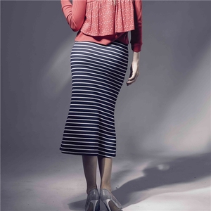 ODM LongPolka <b>Striped</b> Breathable Soft Casual Knitted Natural Waist <b>Midi</b> <b>Skirt</b> for Women - Product Image 2