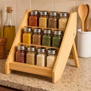 Boîte à épices de luxe en bois d'acacia avec couvercle transparent – Rangement pour condiments de cuisine – Emballage personnalisé disponible - Product Image 2