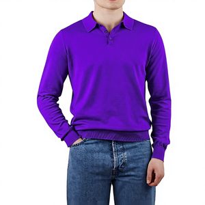 เสื้อถักแขนยาวผู้ชายสำหรับใส่เป็นเสื้อเชิ้ต ผ้าฝ้าย 100% ระบายอากาศได้ดี สีพื้น สไตล์ลำลอง สไตล์จีน สีน้ำเงินเทา - Product Image 6