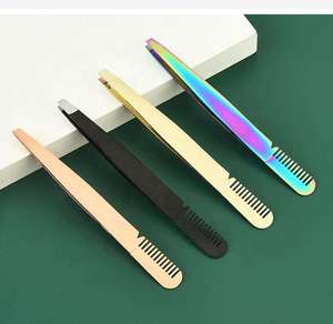 Juego de Pinzas Profesionales de Acero Inoxidable con Punta Puntiaguda para Cejas y Pestañas con Peine - Product Image 6