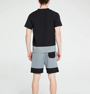 Conjunto de Camiseta de Cuello Redondo y Pantalones Cortos Casuales para Hombre, Color Negro y Gris, Cintura Elástica, Ligero, para Verano - Product Image 1