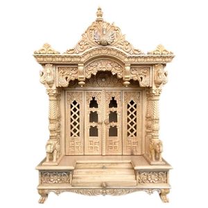 Luxury Handcrafted Traditional Ornate Solid Wood Home <b>Mandir</b> Grand Elephant Peacock Carved Pooja Ghar Temple Diwali Wedding - Product Image 1