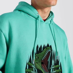 Sweat-shirt décontracté pour homme en molleton de coton vert menthe avec imprimé dinosaure, coupe classique, poche avant, idéal pour l'automne - Product Image 3