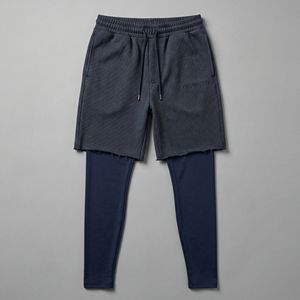 Pantalon de jogging pour homme à superposition de shorts, taille élastique avec cordon de serrage, tissu extensible, style streetwear athlétique moderne - Product Image 5