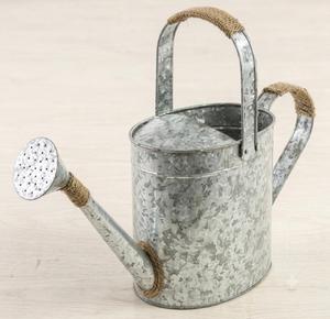 Arrosoir en métal galvanisé, pot à eau de jardin rustique en zinc avec long bec verseur et poignée en corde pour une utilisation intérieure et extérieure - Product Image 1