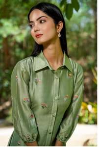 Vestido Camisero Maxi de Lujo OEM para Verano y Otoño, Transpirable, de Mezcla de Algodón, Tejido, Casual, Liso Teñido, Estampado Digital, Antiarrugas, a la Moda - Product Image 3