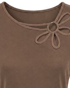 Custom Coffee Brown Women Casual T Shirt Floral Ring Neck Short Sleeve Summer Fashion Soft Stretch Ladies Tee Blouse <b>Top</b> Wear - Product Image 5