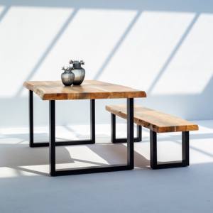 Vandana Aureo Cresta Acacia <b>Wood</b> Dining <b>Table</b> with <b>Solid</b> Handmade Contemporary Design - Product Image 1