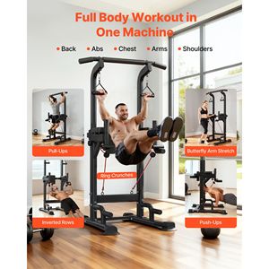 Torre Multifunzione per Allenamento 330 LBS con Stazione Dip Regolabile a 12 Livelli, Base Stabile, Supporto Schiena e Barra Trazioni - Product Image 2