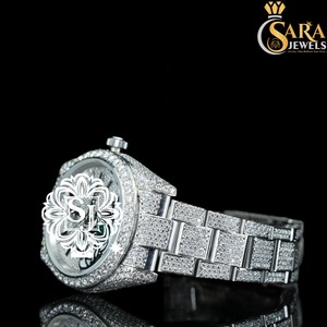 Nueva llegada de lujo 20mm reloj de cristal de cuarzo analógico Premium 41mm dos tonos Moissanite automático diamante oculto acero inoxidable - Product Image 1