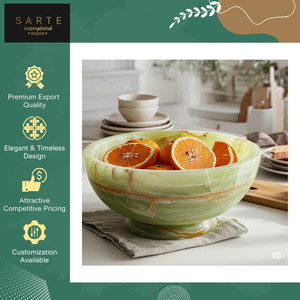 Bol de luxe en onyx vert poli, fait main, de qualité supérieure, résistant à la chaleur, compatible lave-vaisselle, avec un design élégamment sculpté, en vente - Product Image 2