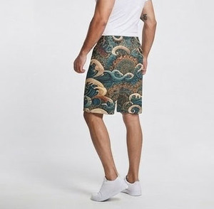 Shorts de sport pour hommes en molleton sublimé, taille mi-haute à cordon de serrage, style streetwear décontracté - Product Image 2