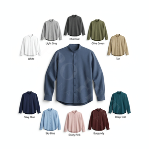 Camisas de Vestir Casuales de Manga Larga de Alta Calidad al por Mayor con Cuello Mao, Ligeras, de Color Liso y con Botones - Product Image 1