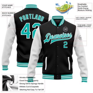 Custom Varsity <b>Jacket</b> <b>Men</b> Black <b>White</b> Teal Letter Print Baseball Style with Name Number Front Back Design Autumn Casual - Product Image 3