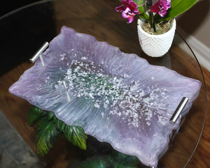 Handmade Purple Resin Tray with Silver Flakes Modern Design Wedding & Diwali Decorative Vanity Tray by Perfect Enterprises - Product Image 4